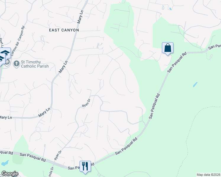 map of restaurants, bars, coffee shops, grocery stores, and more near 3129 Don Rolando in Escondido
