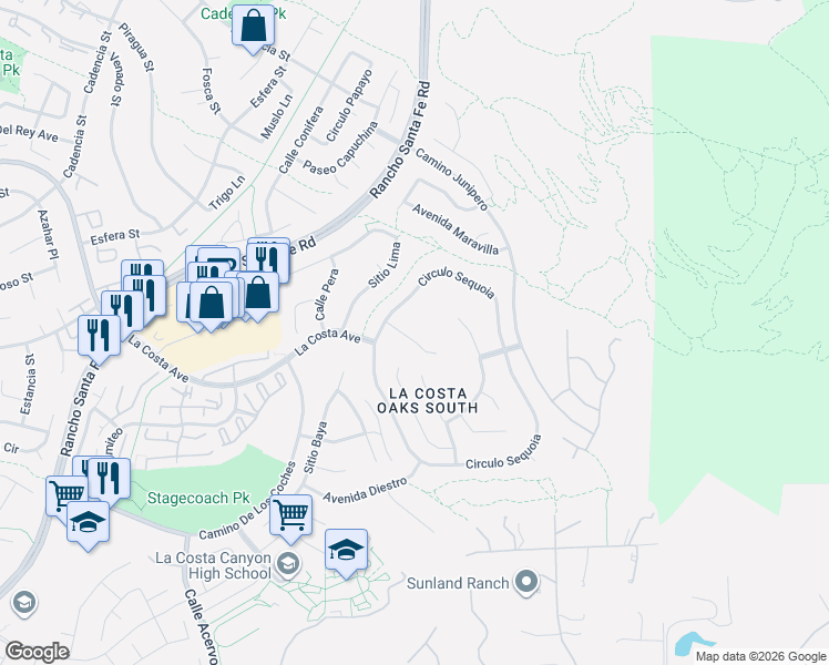map of restaurants, bars, coffee shops, grocery stores, and more near 3516 Corte DELFINIO in Carlsbad
