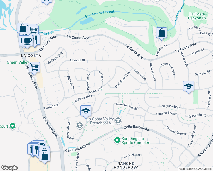 map of restaurants, bars, coffee shops, grocery stores, and more near 7798 Madrilena Way in Carlsbad