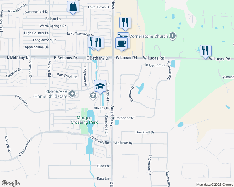 map of restaurants, bars, coffee shops, grocery stores, and more near 5703 Hathaway Drive in Parker
