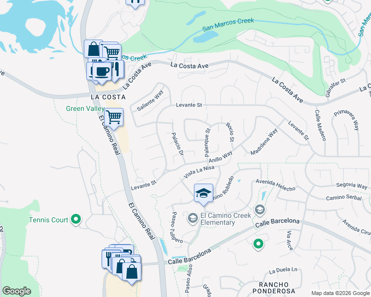 map of restaurants, bars, coffee shops, grocery stores, and more near 2204 Recodo Court in Carlsbad