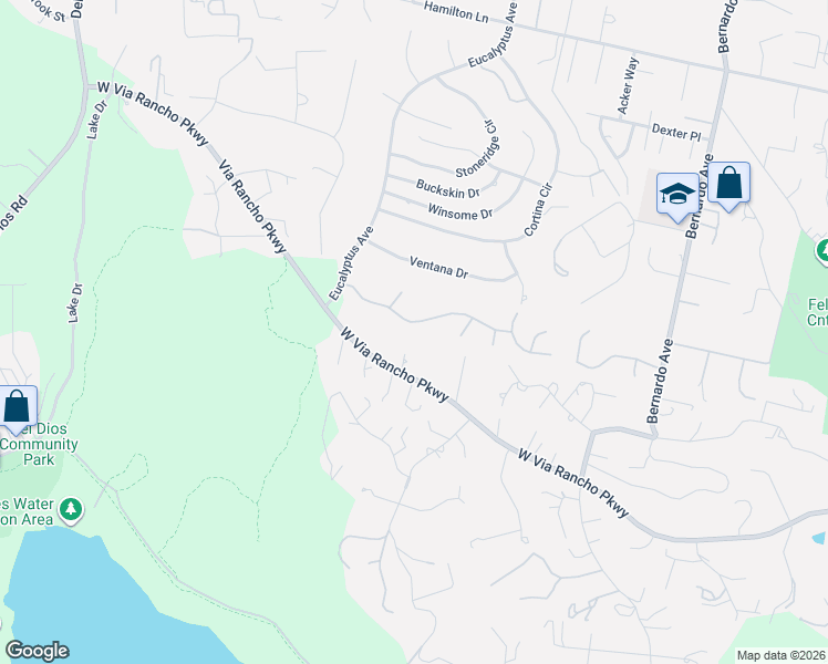 map of restaurants, bars, coffee shops, grocery stores, and more near 1556 Via Rancho Parkway in Escondido