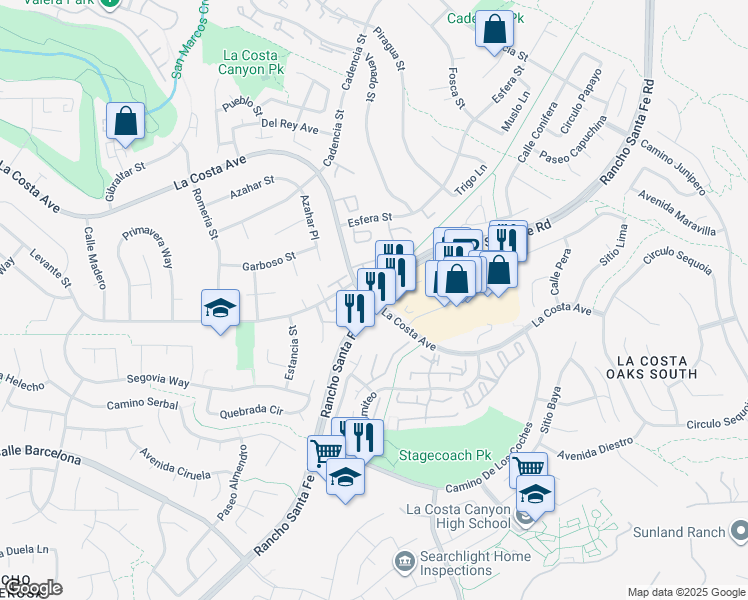 map of restaurants, bars, coffee shops, grocery stores, and more near La Costa Ave & Rancho Santa Fe Rd in Carlsbad