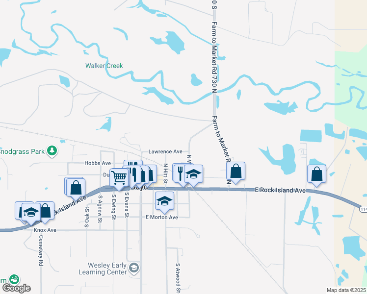 map of restaurants, bars, coffee shops, grocery stores, and more near 130 North Wilson Street in Boyd