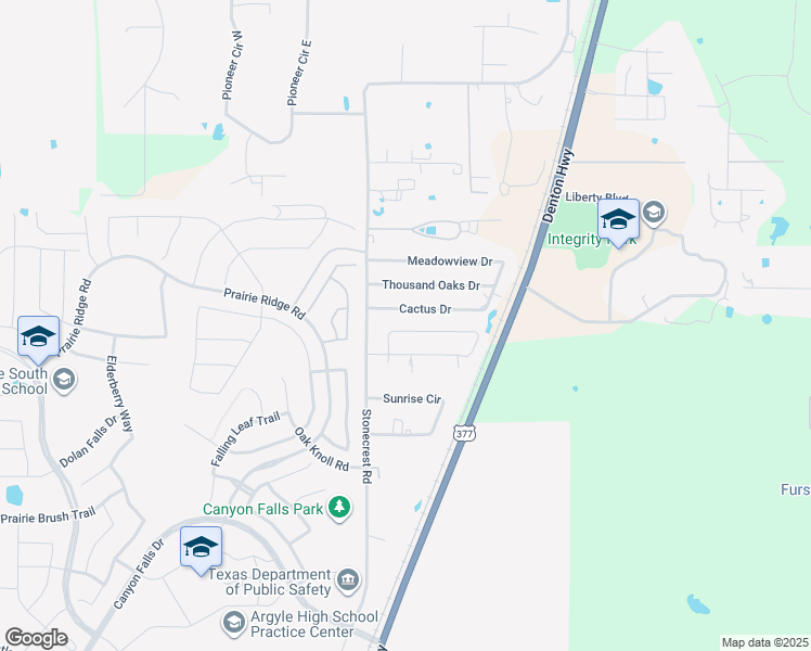 map of restaurants, bars, coffee shops, grocery stores, and more near 6527 Ridgecrest Drive in Argyle