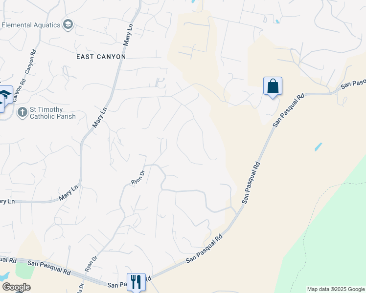 map of restaurants, bars, coffee shops, grocery stores, and more near 3132 Don Rolando in Escondido