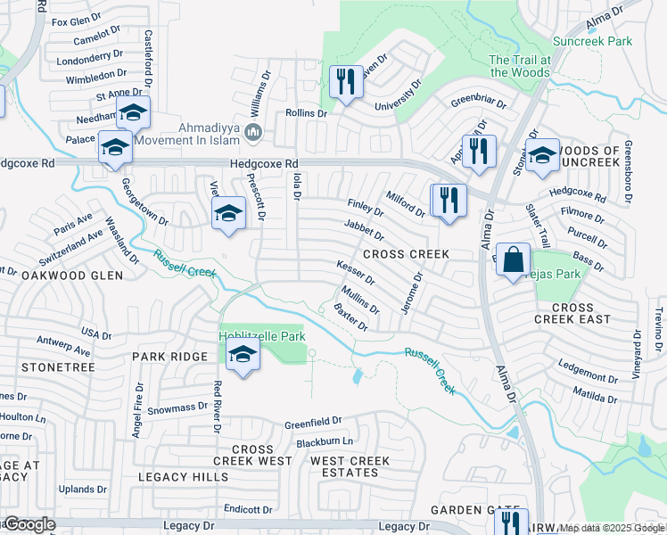 map of restaurants, bars, coffee shops, grocery stores, and more near 1501 Kesser Drive in Plano