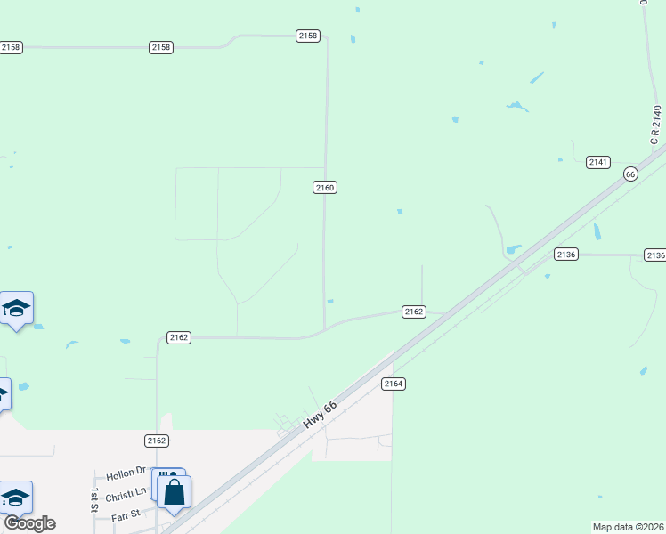 map of restaurants, bars, coffee shops, grocery stores, and more near County Road 2160 in Caddo Mills