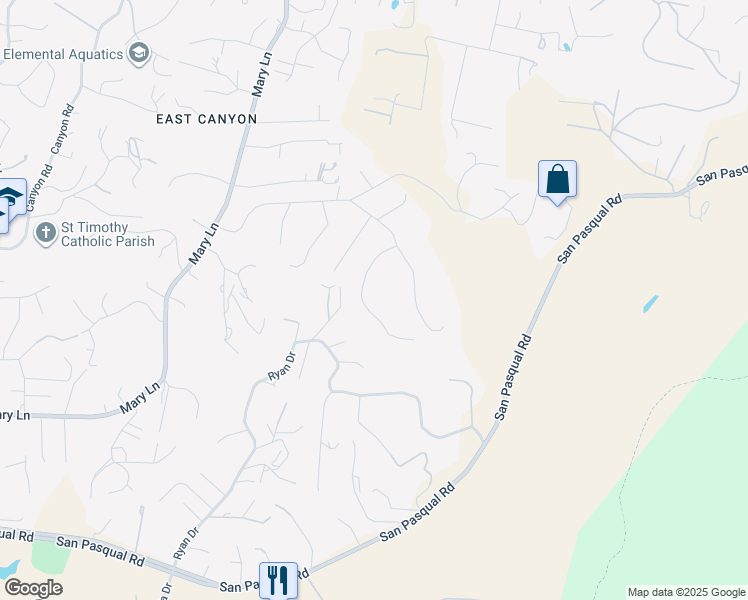 map of restaurants, bars, coffee shops, grocery stores, and more near 3132 Don Rolando in Escondido