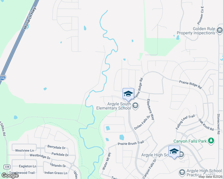 map of restaurants, bars, coffee shops, grocery stores, and more near 6905 Broomsedge Drive in Argyle