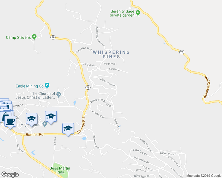 map of restaurants, bars, coffee shops, grocery stores, and more near 2150 Salton View Drive in Julian