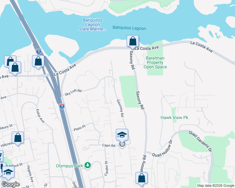 map of restaurants, bars, coffee shops, grocery stores, and more near 1737 Gascony Road in Encinitas