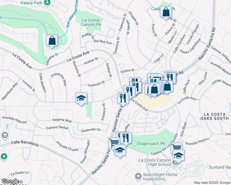 map of restaurants, bars, coffee shops, grocery stores, and more near 3188 Corte Tradicion in Carlsbad
