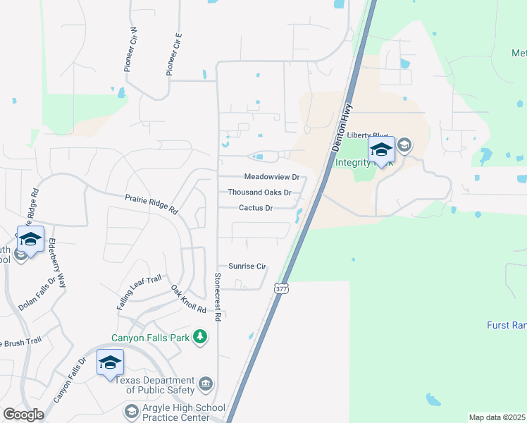 map of restaurants, bars, coffee shops, grocery stores, and more near 4148 Cactus Drive in Argyle