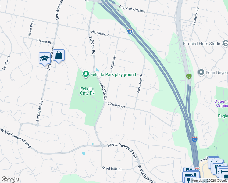 map of restaurants, bars, coffee shops, grocery stores, and more near 2707 Cita Avenue in Escondido