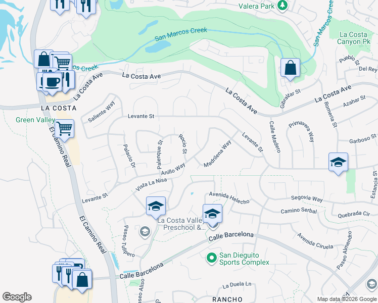 map of restaurants, bars, coffee shops, grocery stores, and more near 7752 Rocio Street in Carlsbad