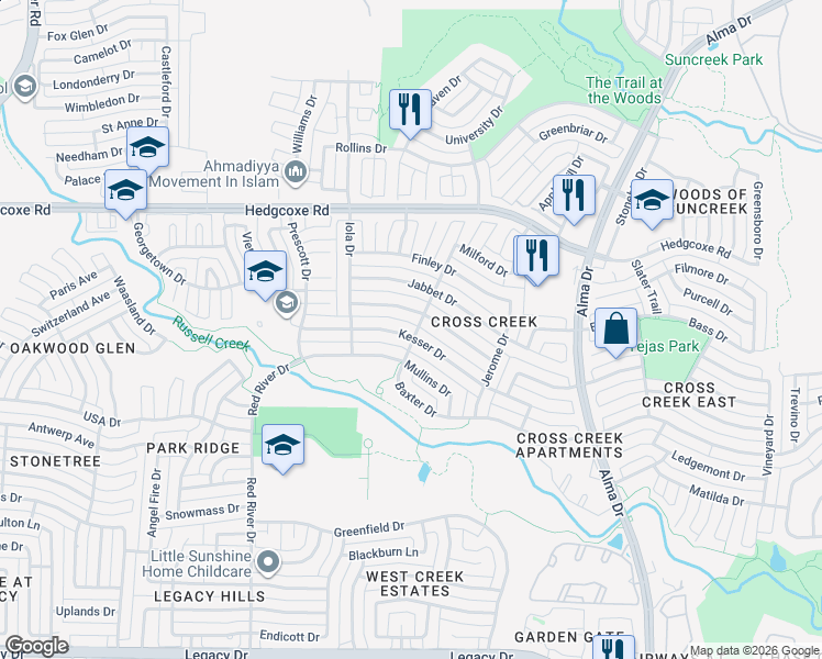 map of restaurants, bars, coffee shops, grocery stores, and more near 1400 Heidi Drive in Plano