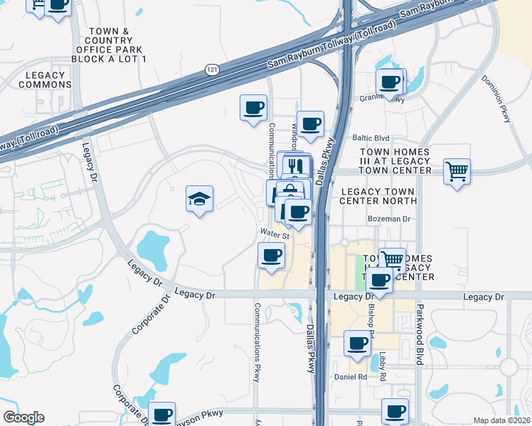 map of restaurants, bars, coffee shops, grocery stores, and more near 6108 Echelon Way in Plano