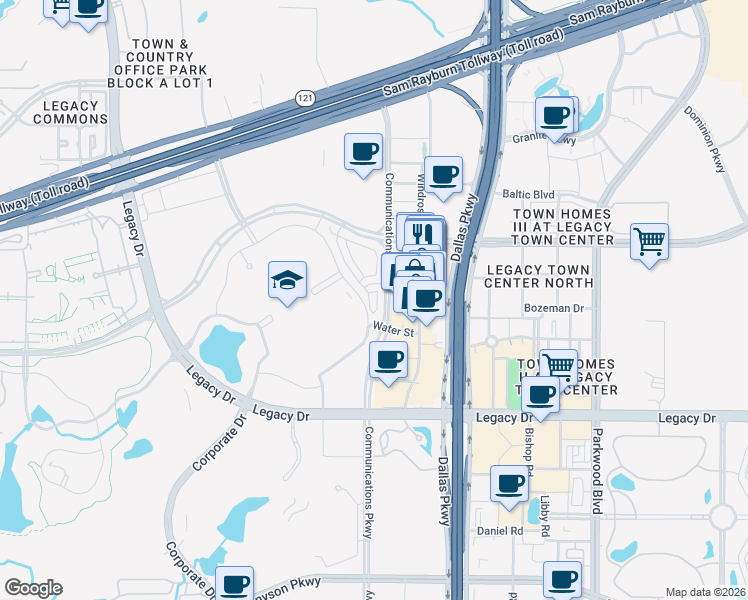 map of restaurants, bars, coffee shops, grocery stores, and more near 6108 Echelon Way in Plano