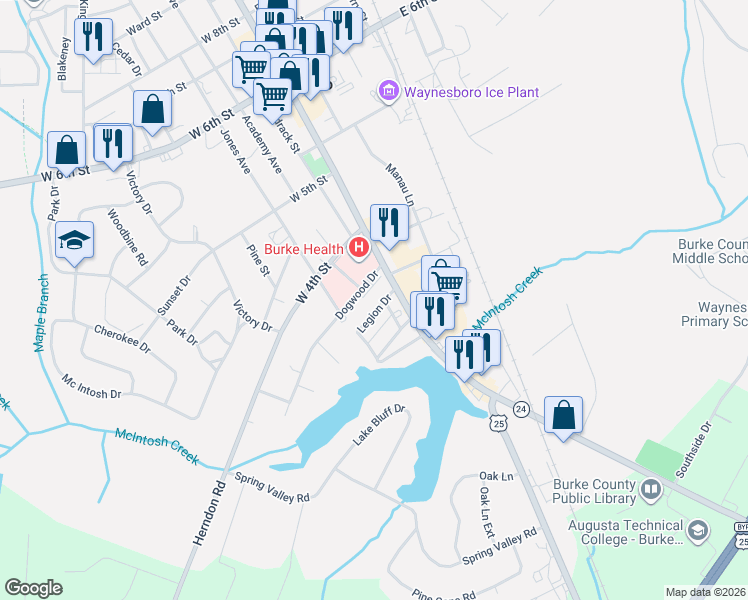 map of restaurants, bars, coffee shops, grocery stores, and more near 107 Dogwood Drive in Waynesboro