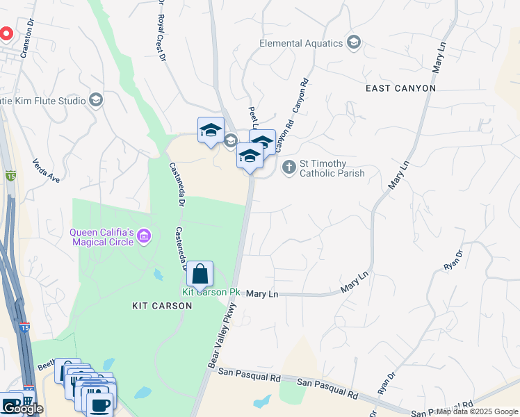 map of restaurants, bars, coffee shops, grocery stores, and more near 722 Cody Lane in Escondido