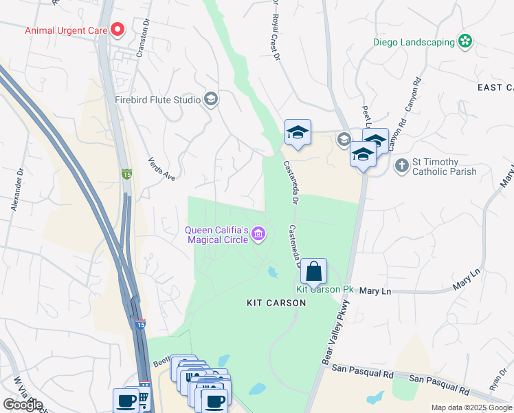 map of restaurants, bars, coffee shops, grocery stores, and more near 370 Park Ranch Place in Escondido