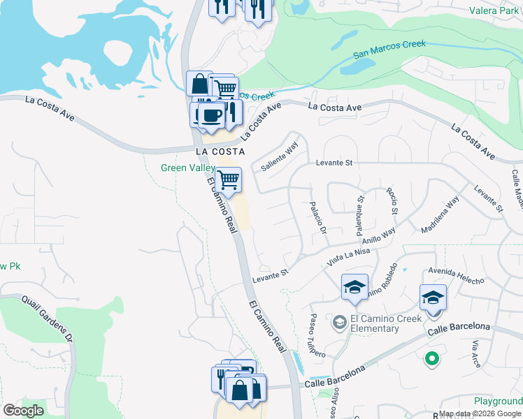 map of restaurants, bars, coffee shops, grocery stores, and more near 2032 Ladera Court in Carlsbad