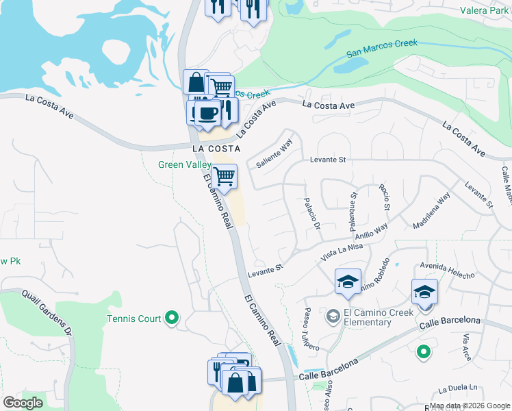 map of restaurants, bars, coffee shops, grocery stores, and more near 2002 Ladera Court in Carlsbad