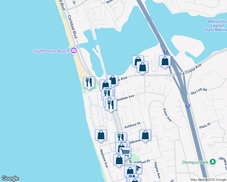 map of restaurants, bars, coffee shops, grocery stores, and more near 1967 North Vulcan Avenue in Encinitas