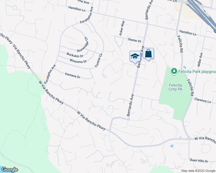 map of restaurants, bars, coffee shops, grocery stores, and more near 1288 Sunrise Way in Escondido