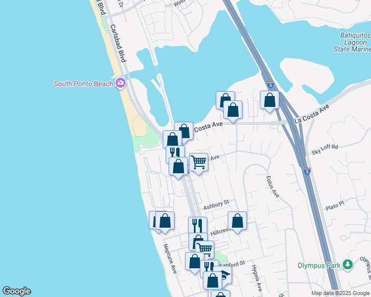map of restaurants, bars, coffee shops, grocery stores, and more near 1967 North Vulcan Avenue in Encinitas