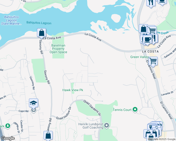 map of restaurants, bars, coffee shops, grocery stores, and more near Bella Vista Drive in Encinitas