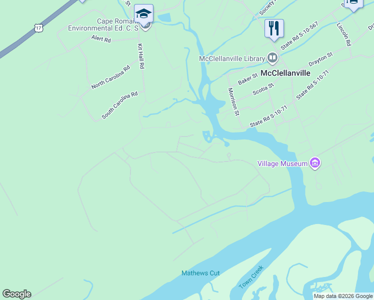 map of restaurants, bars, coffee shops, grocery stores, and more near 618 Romain Rd in McClellanville