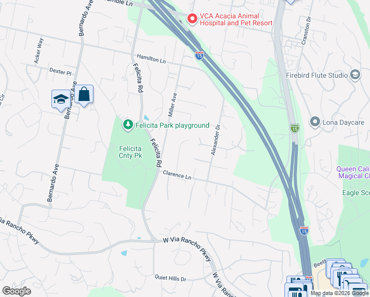 map of restaurants, bars, coffee shops, grocery stores, and more near 2707 Cita Avenue in Escondido