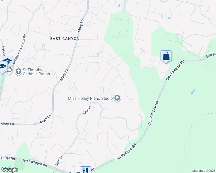 map of restaurants, bars, coffee shops, grocery stores, and more near 2618 Sunset Hills in Escondido