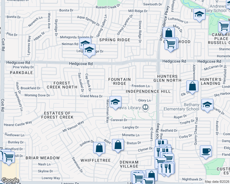 map of restaurants, bars, coffee shops, grocery stores, and more near 3332 Langston Dr in Plano