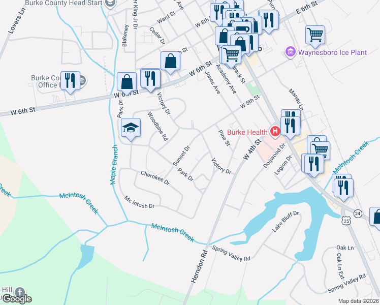 map of restaurants, bars, coffee shops, grocery stores, and more near 509 Sunset Dr in Waynesboro