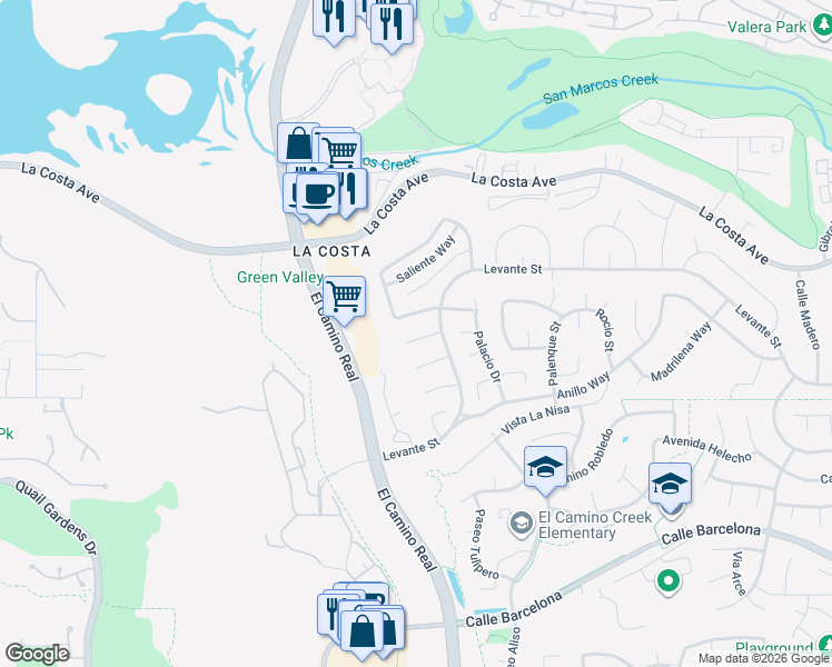 map of restaurants, bars, coffee shops, grocery stores, and more near 2032 Ladera Court in Carlsbad