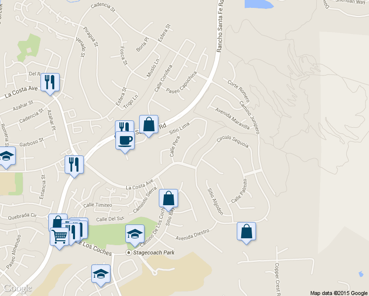 map of restaurants, bars, coffee shops, grocery stores, and more near 7409 Sitio Lima in Carlsbad