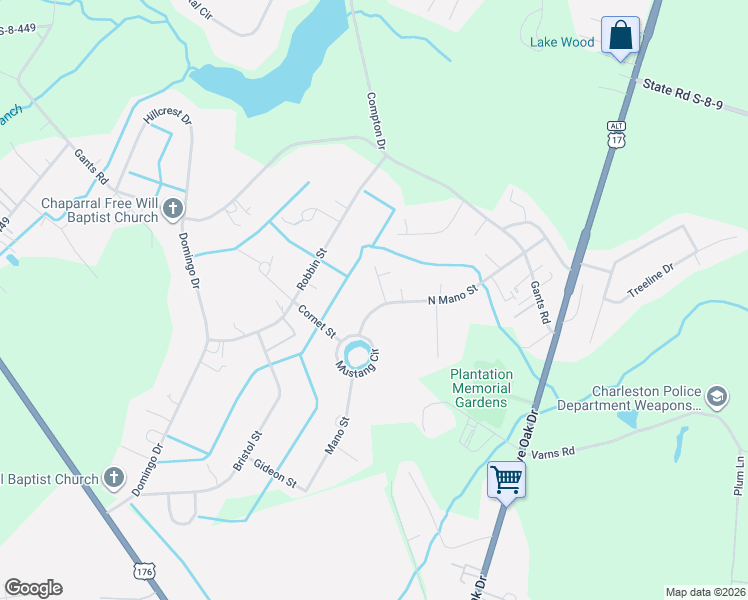 map of restaurants, bars, coffee shops, grocery stores, and more near 107 Galloway Court in Moncks Corner