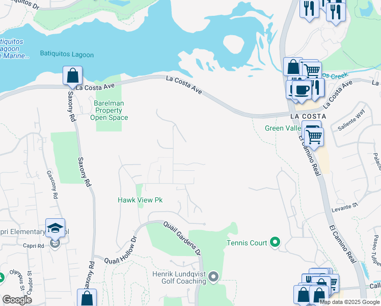 map of restaurants, bars, coffee shops, grocery stores, and more near Bella Vista Drive in Encinitas