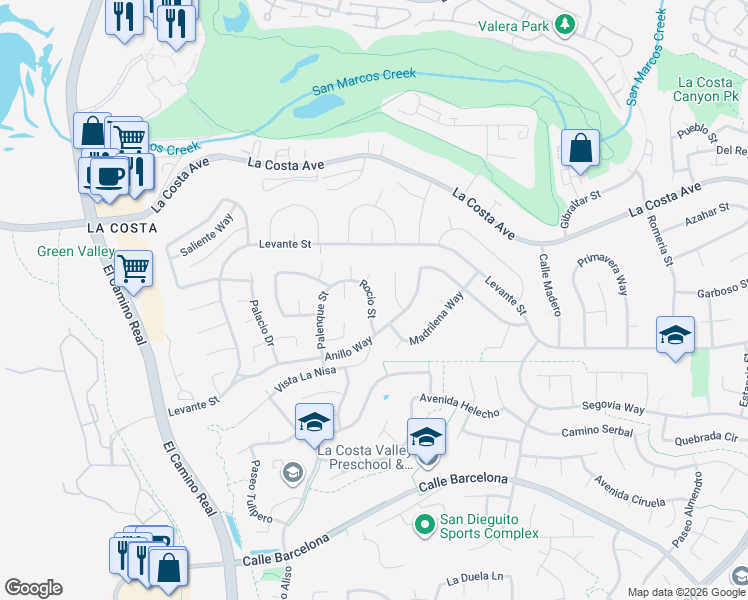 map of restaurants, bars, coffee shops, grocery stores, and more near 7752 Rocio Street in Carlsbad
