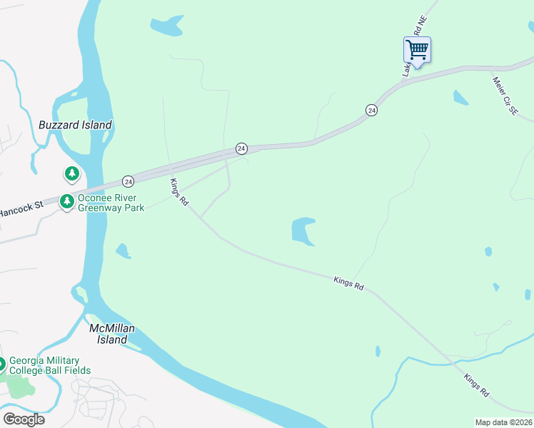 map of restaurants, bars, coffee shops, grocery stores, and more near 136 Pierce Johnson Road Southeast in Milledgeville