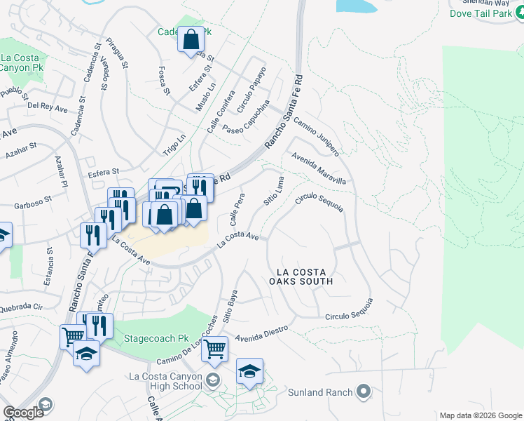 map of restaurants, bars, coffee shops, grocery stores, and more near 7409 Sitio Lima in Carlsbad
