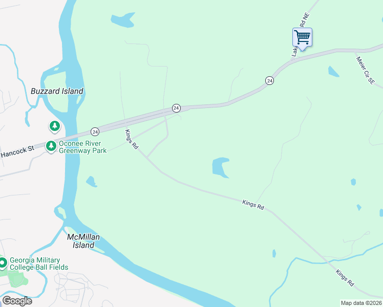 map of restaurants, bars, coffee shops, grocery stores, and more near 136 Pierce Johnson Road Southeast in Milledgeville
