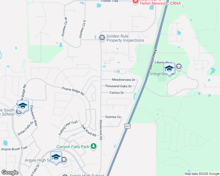 map of restaurants, bars, coffee shops, grocery stores, and more near 4057 Cactus Drive in Argyle