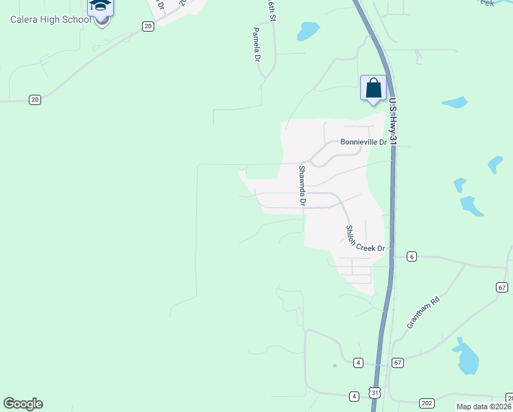 map of restaurants, bars, coffee shops, grocery stores, and more near 274 Shawnda Drive in Calera