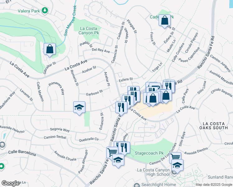 map of restaurants, bars, coffee shops, grocery stores, and more near 3311 La Costa Avenue in Carlsbad