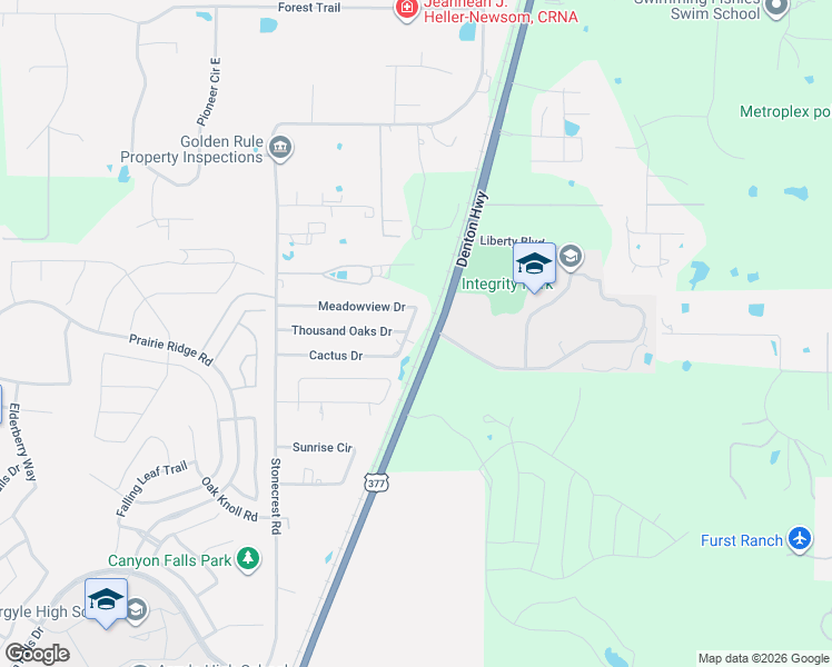 map of restaurants, bars, coffee shops, grocery stores, and more near 4375 Meadowview Drive in Argyle