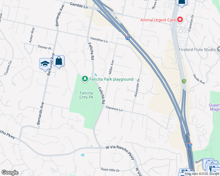 map of restaurants, bars, coffee shops, grocery stores, and more near 2636 Miller Avenue in Escondido